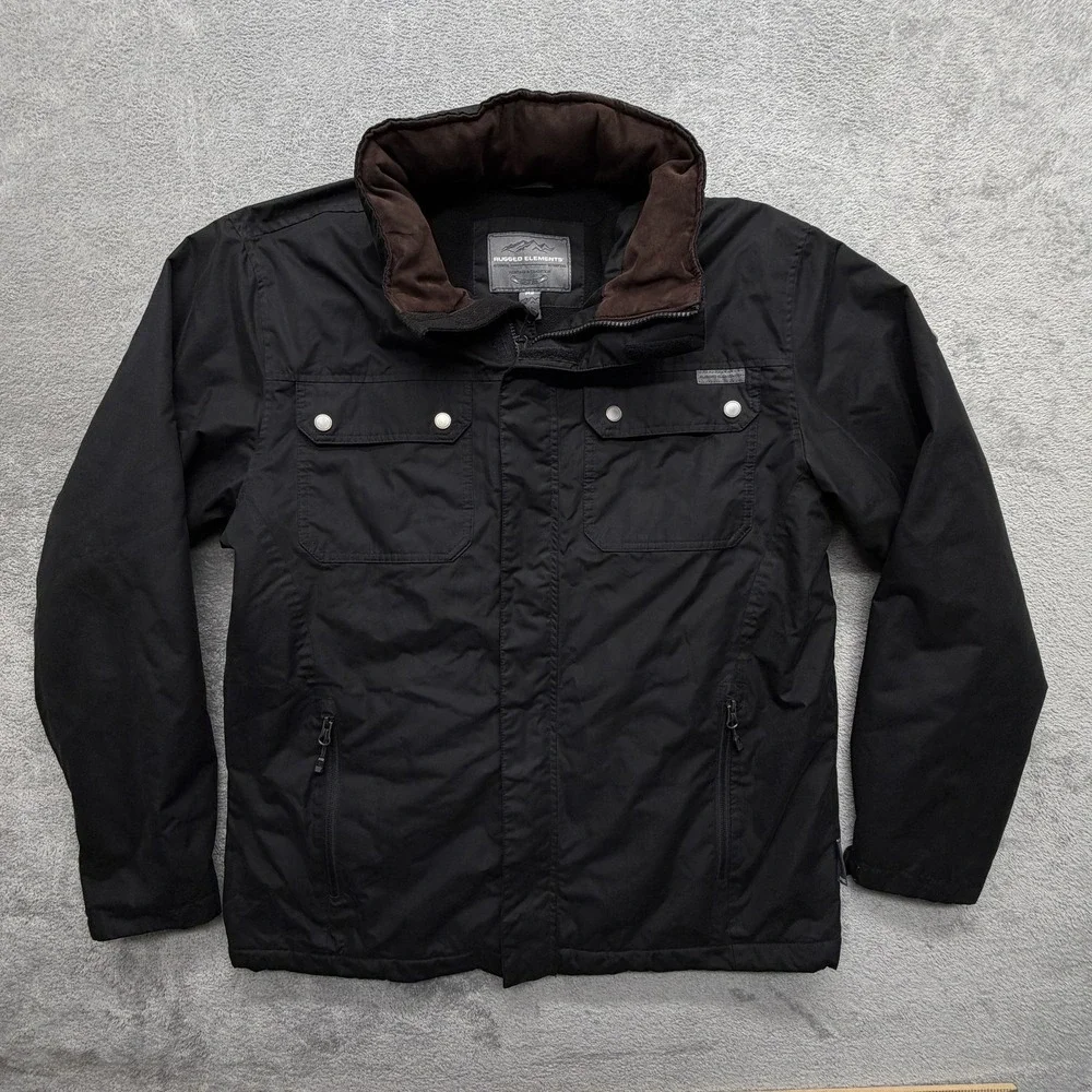 Rugged Elements Jacket Mens Medium‎ Black Insulated Parka Full Zip Pockets